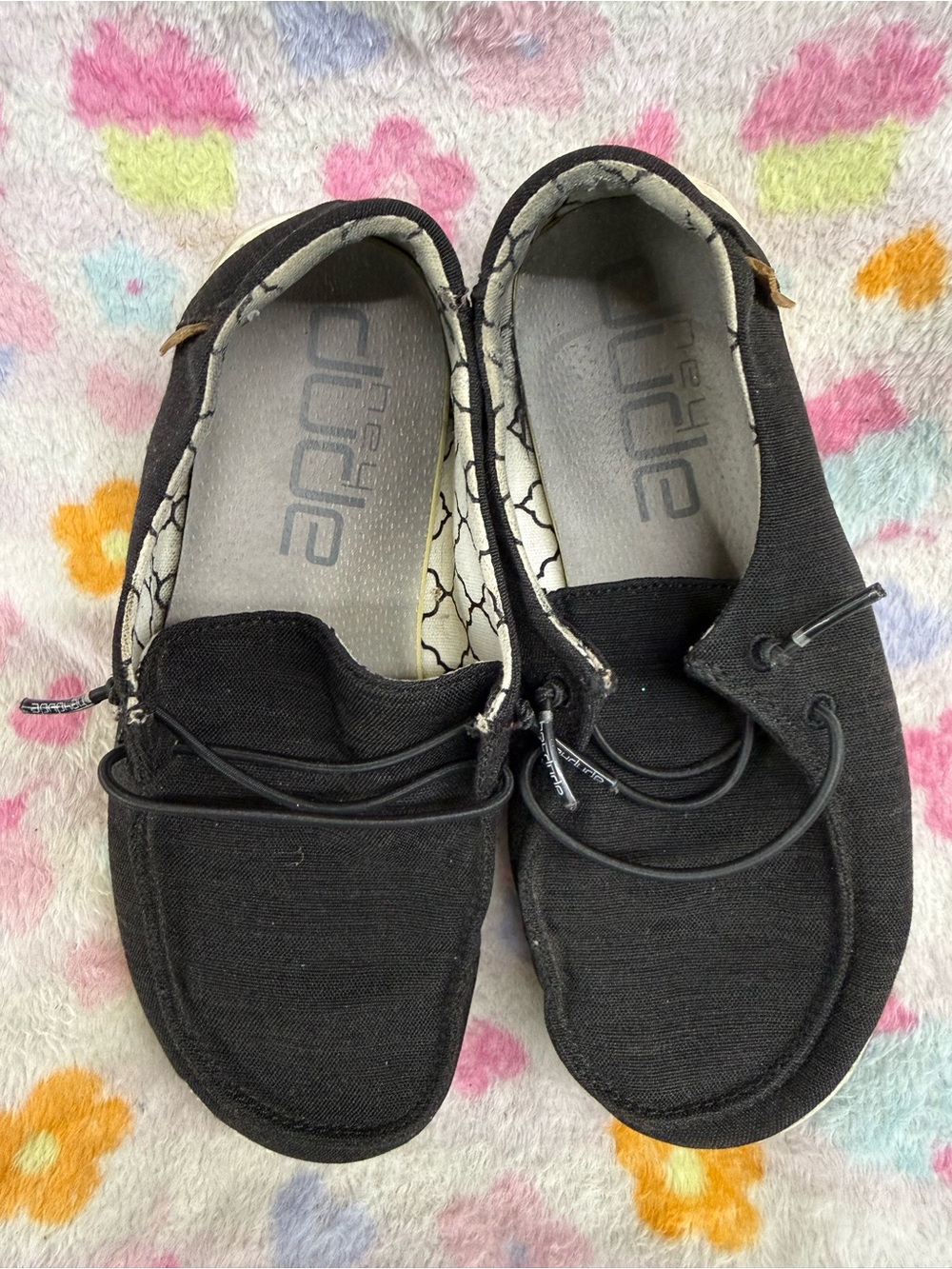 Hey Dude Black Canvas Slip-On Loafers with Elastic Laces